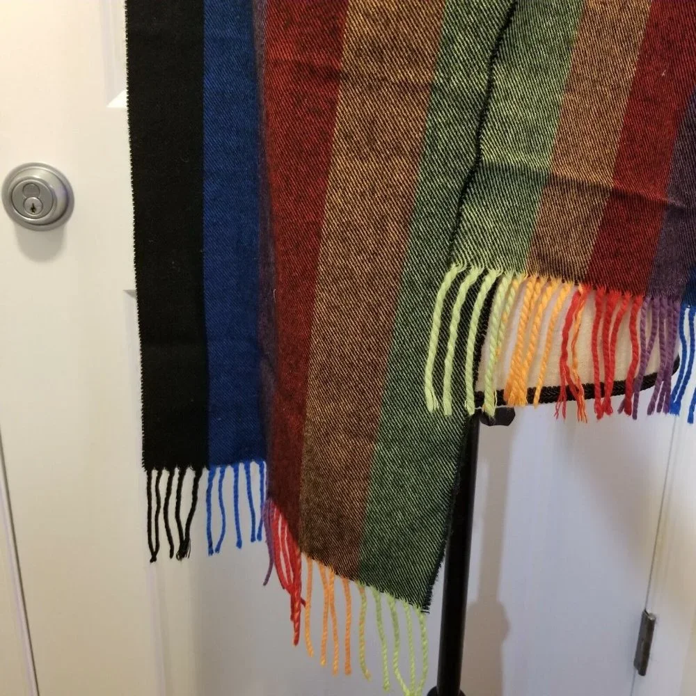 Cashmyarn By Berkshire Colorful Striped Scarf With Fringe Acrylic - Picture 7 of 8